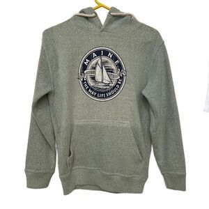Basix of America Maine Hoodie‎ Sweater Womens Small Green Blue Nautical Sailboat